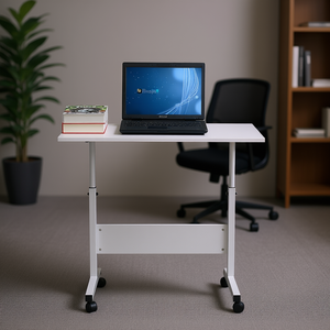 Bureau portable pour ordinateur portable avec roulettes, table d'appoint compacte pour bureau, surface en métal blanc et plastique pour poste de travail - Product Image 2