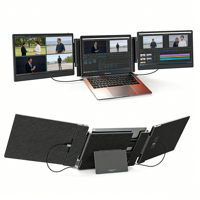 Portable 14" S3 Triple Dual Monitors Laptop Screen Extender 1080P FHD IPS Plug and Play Portable Monitor for Laptops