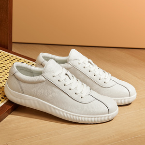 Fitness Walking Shoes <b>White</b> Genuine Leather Men's Sneakers Casual Outdoor Commuter Shoes Front <b>Laces</b> Daily Use - Product Image 2