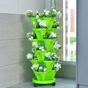 Ngoài Trời Nhựa Dọc Trồng Vườn Stackable Trồng Chậu Hoa Nồi Dọc Dâu Tây Nồi