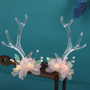 24 nouveaux accessoires pour cheveux de style ancien, design original, pinces à cheveux en soie rose avec fleurs de fée et cornes de dragon, même style que le petit dragon - Product Image 1