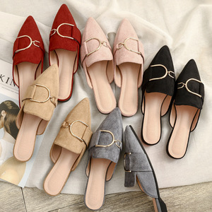 Nuevas Pantuflas de Punta Puntiaguda para <span class=keywords><strong>Mujer</strong></span>, Mules de Gamuza para Exteriores, <span class=keywords><strong>Zapatos</strong></span> Planos de Moda Casual para <span class=keywords><strong>Mujer</strong></span> - Product Image 1