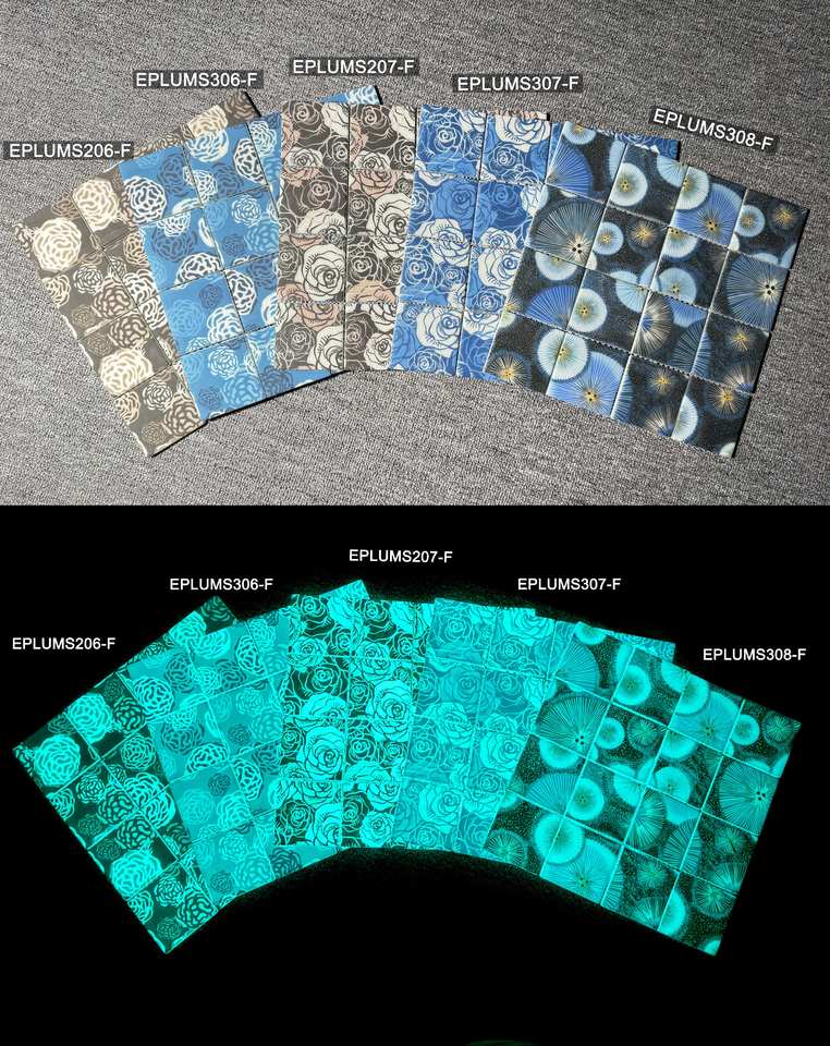 Printed Modern Glow in Dark Flower Design 48x48 Square Parquet Mosaic Tiles 6mm Thick for Kitchen/Bathroom/Pool Floor/Walls