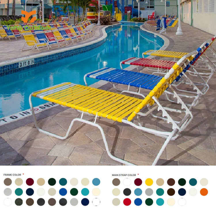 PVC vinyl strap detail for aluminum commercial sun lounger manufacturing