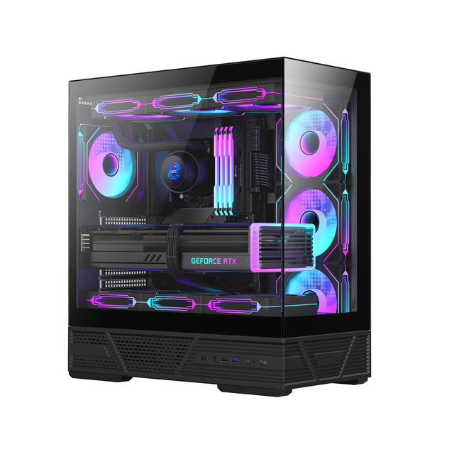 LY  New Model Mid Tower Gaming Pc Case White Gaming Casing Pc Tempered Glass RTX RGB 9fan Desktop Casing ATX