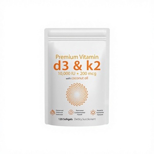 Capsule di <span class=keywords><strong>Vitamina</strong></span> <span class=keywords><strong>D3</strong></span>+K2 con Olio di Cocco per Adulti, Certificato GMP, OEM ODM, Etichetta Privata, Confezione da 180 Pezzi - Product Image 1