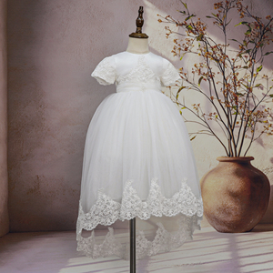 Di alta qualità lungo <span class=keywords><strong>bianco</strong></span> bambino bambina battesimo abito neonato battesimo abito di compleanno abiti da sposa in pizzo con cuffia - Product Image 5