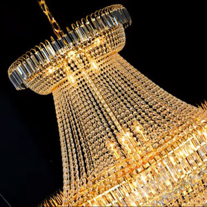 Candelabro de bola de cristal dorado de lujo grande, iluminación interior, luces colgantes elegantes para el vestíbulo del Hotel, sala de estar - Product Image 5