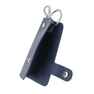Portachiavi in Pelle Blu con Chiusura a Scatto e Anello Metallico per Chiavi - Product Image 2