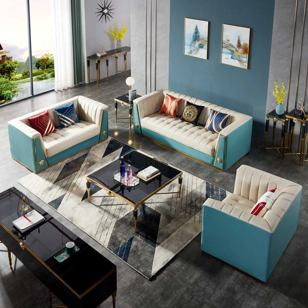 Кожаный диван в комплекте, мебель для гостиной, роскошный Европейский высококачественный классический диван, итальянский комплект для гостиной, дизайн