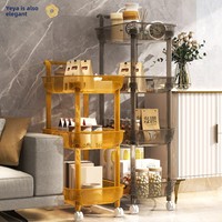 Chariot de rangement mobile à trois niveaux en plastique, soigneusement sélectionné, avec roulettes, pour collations, table d'appoint de salon, rangement de cuisine