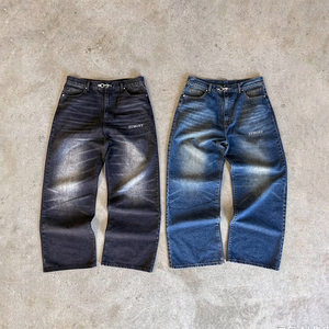 Custom Firefighting Fireman Buckle Lobster Clasp <b>Jeans</b> Acid Wash Denim Pants Wide Leg <b>Baggy</b> Denim Pants <b>Jeans</b> Men - Product Image 1