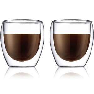 Tasse à café/thé/cappuccino en verre céramique à double paroi isolée thermiquement de 350 ml (12 oz) pour boissons chaudes et froides - Product Image 1