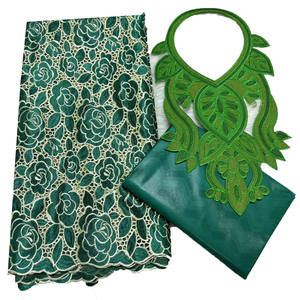 Tela de encaje floral de algodón jacquard Bazin africana tradicional ecológica y hermosa, 2.5+2.5 yardas + 1 cuello de encaje para hombre - Product Image 5