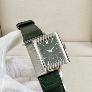 Montre mécanique pour homme de luxe personnalisée, carrée, réversible, double fuseau horaire, cadran vert, bracelet en acier inoxydable et cuir, analogique, étanche - Product Image 2