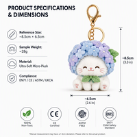 Gantungan Kunci Boneka Kucing Hydrangea Kustom Bunga Putih Dengan Tudung Bunga Hydrangea 3D Bordir Logo Kustom Kotak Hadiah Cetak