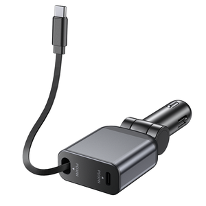 Chargeur de voiture rapide 60 W USB-C Type C 4-en-1 avec câble USB-C rétractable 60 W QC 3.0 Super Quick - Product Image 1