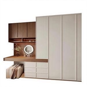 Ensemble de meubles de chambre à coucher et de salle de sport multifonctionnel moderne avec armoire et coiffeuse combinées, gain de place, miroir éclairé par LED - Product Image 1