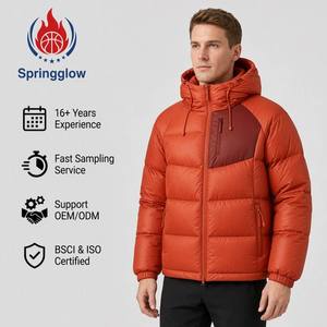 Veste matelassée à capuche pour homme, couleur orange brûlé, poche poitrine bordeaux, imperméable, coupe-vent, manteau <span class=keywords><strong>d</strong></span>'hiver, logo personnalisé OEM, <span class=keywords><strong>doudoune</strong></span> - Product Image 3