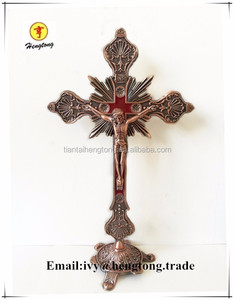Crucifijo de Pie de Metal Religioso de Plata Antigua, Decoración <span class=keywords><strong>Católica</strong></span> para <span class=keywords><strong>Iglesia</strong></span>/Hogar - Product Image 4