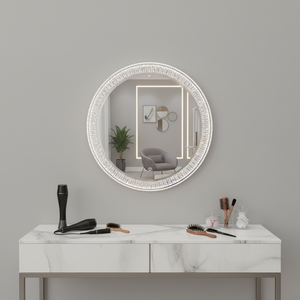 Miroir de salon rond en cristal LED à intensité variable - Product Image 1
