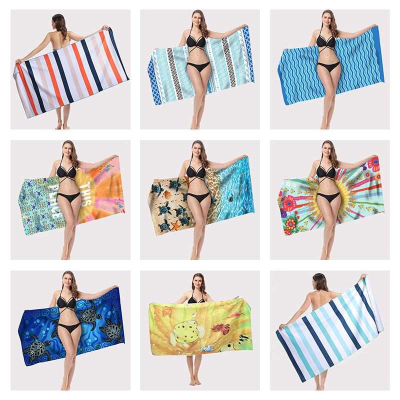 Serviette De Plage Microfibre 140x70 Cm - Sac à Dos Convertible Séchage Rapide Anti-sable