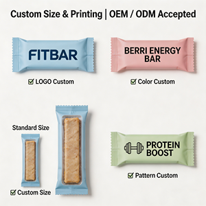 Sachets d'emballage personnalisés imprimés de qualité alimentaire thermoscellables pour barres chocolatées aux champignons, barres protéinées au lactosérum et barres énergétiques aux céréales, type pochette oreiller - Product Image 4