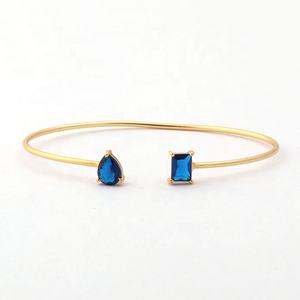 Bracelet manchette empilable réglable en pierre précieuse rose fuchsia délicate, plaqué or, classique, El Joyero India, cadeau de créateur pour elle - Product Image 3