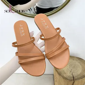 China cheap PU slippers for girls fashion korean elegant flat women slippers
