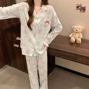 Piyama Wanita Motif Kartun Hewan Lengan Panjang Celana Panjang Nyaman untuk Musim Semi dan Gugur, Fashionable dan Nyaman - Product Image 3