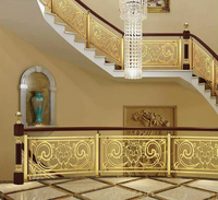 Premium Maßgefertigtes Vergoldetes Kupfer-Kunstgeländer mit Geschnitzter Gebogener Treppe im Europäischen Stil, Rostbeständig für Luxus-Villen und Hotels