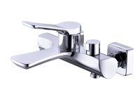 Mitigeur de douche mural moderne en chrome poli pour baignoire, robinet chaud/froid en laiton massif à double sortie avec cartouche céramique