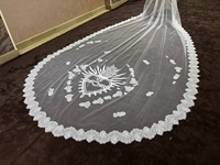 Voile de mariée long en dentelle Mantilla à un niveau, motif Cœur Sacré