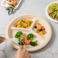 Assiettes biodégradables Assiettes rondes en bagasse 9 "à 3 compartiments Assiettes en papier compostables