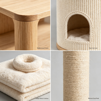 Arbre à chat multi-niveaux CreamDen 152,5 cm avec structure en MDF et placage de bois de bruyère, tressé de sisal, avec niche pour chat, bol en acrylique transparent et grand panier en peluche