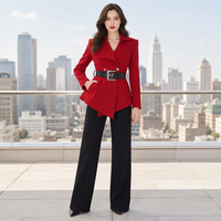 Blazer en laine élégant pour femme ZYHT 35471, costume de bureau, double boutonnage, coupe ajustée, veste moderne pour affaires avec ceinture