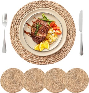 Manteles Individuales Redondos de Madera Tejida y Platos para Cena - Uso en Fiestas, No Tóxicos - Product Image 1