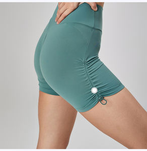 Pantalones cortos de yoga elásticos de alta calidad con cordón plisado, pantalones cortos para correr con glúteos de melocotón, patrón sólido para adultos - Product Image 2