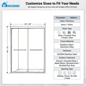 <span class=keywords><strong>Puerta</strong></span> de Ducha <span class=keywords><strong>Corredera</strong></span> Doble de Vidrio Templado con Marco de Aluminio Negro Mate de Alta Calidad Weisdon - Product Image 3