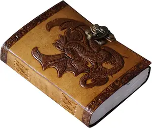 Deri günlük Vintage Notebook parşömen kağıdı yazma Pagan eskiz defteri toka Celtic ejderha kabartmalı