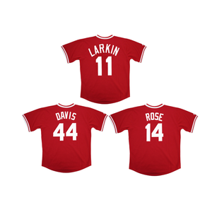 Jersey Retro de Béisbol Americano Cosido al por Mayor # 11 Barry Larkin # 14 <span class=keywords><strong>Pete</strong></span> <span class=keywords><strong>Rose</strong></span> # 44 Eric Davis - Product Image 5