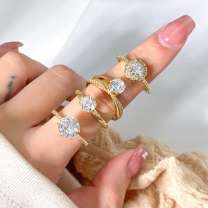 Anillos de Estilo Simple, Joyería de Latón, Chapado en Oro, Anillo de Eternidad con Circonita Cúbica Brillante para Mujer - Product Image 3