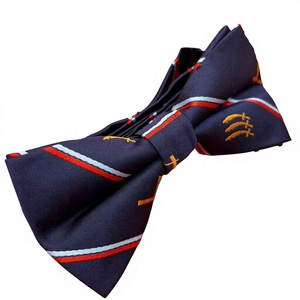 Corbata de Moño Azul Marino Pre-Atada con Rayas Bordadas y Detalles Dorados, Patrón Bordado para Vestimenta Formal Masculina, Bodas - Product Image 6