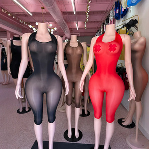 FF1501 <span class=keywords><strong>Combinaison</strong></span> Femme Ultra-Extensible Tricotée Brillante, Body Transparent Sexy à Col Halter, <span class=keywords><strong>Combinaison</strong></span> Élastique, Tenue <span class=keywords><strong>de</strong></span> Club, Streetwear, Romper - Product Image 1