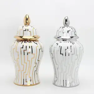 Hot bán hiện đại gốm trang trí đền bình Sliver dòng gừng Jar Set trang trí nội thất