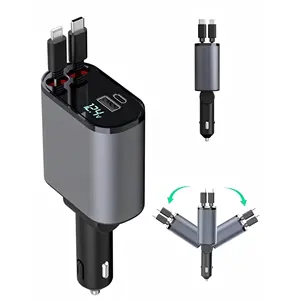 100W nhanh có thể thu vào LED hiển thị kỹ thuật số PD 4 trong 1 USB Car Charger thông minh DC PD 3.0 tương thích phí iPhone loại 2.1A 1.5A SCP