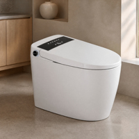 WC intelligent allongé en céramique certifié CE, chauffage instantané, capteur de pied, double chasse d'eau, 220V, à poser au sol, siphon en P/S, 300/400mm