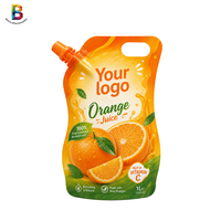 Pochettes personnalisées imprimées en usine de 500 ml et 1 L pour boissons aux fruits, forme unique, avec bec verseur pour jus d'orange et trou de suspension