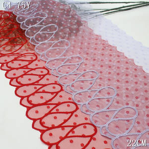 Tessuto in Pizzo a Rete Viola <span class=keywords><strong>con</strong></span> Luce Rossa Stile Moderno <span class=keywords><strong>con</strong></span> Pois Design Irregolare 21cm Bordura in Pizzo Ricamato 2025 - Product Image 1