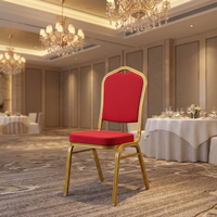 Chaise d'événement à cadre doré personnalisé, prix abordable, rouge, empilable, en tissu, pour cérémonie de mariage, célébration, salle de banquet